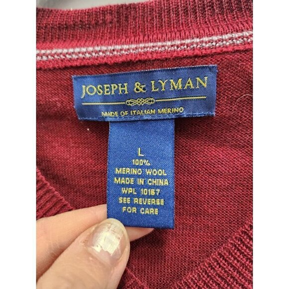 Joseph & Lyman Mens 100% Merino Wool Sweater Size Large Maroon V-Neck Pullover - Picture 2 of 7